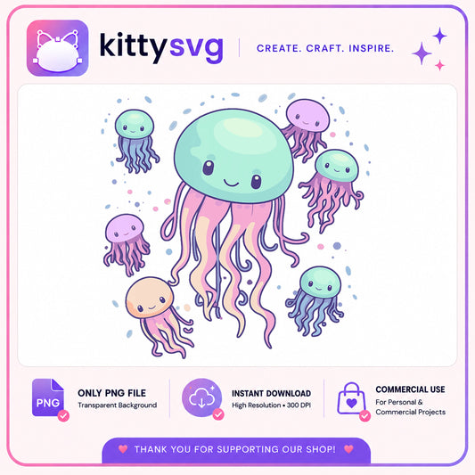 Cute Kawaii Jellyfish PNG, Ocean Sea Animal Clipart, Jellyfish PNG