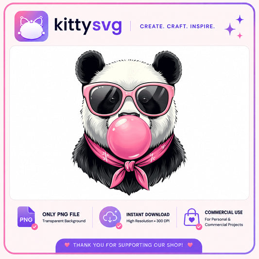 Cute Panda Bubblegum Sunglasses PNG, Panda With Glasses PNG, Funny Panda PNG
