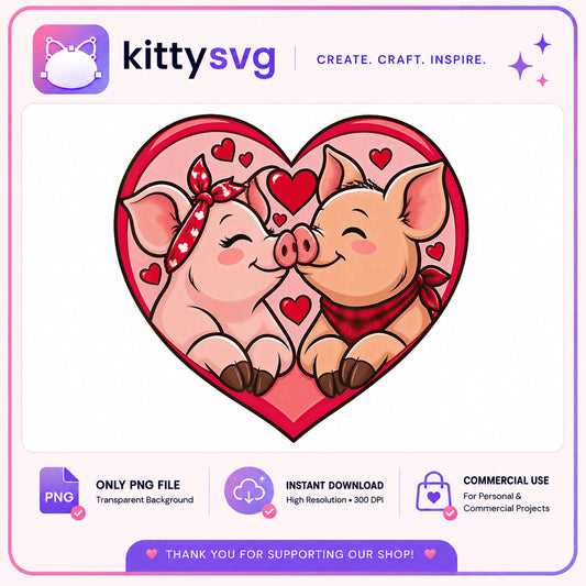 Cute Pig Couple Valentine PNG, Pig Love Heart PNG, Valentine PNG
