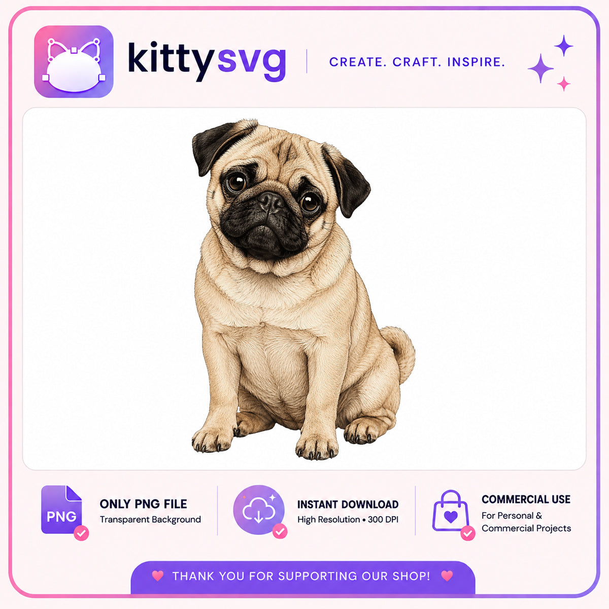 Cute Pug Clipart PNG, Dog Breed Illustration, Pug PNG