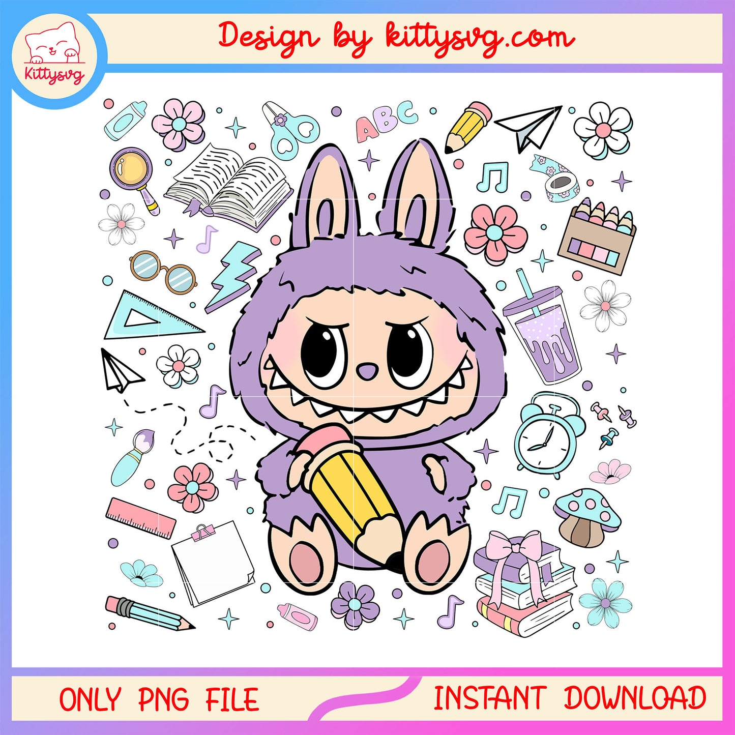 Cute baby labubu art student back to school design png, back to school png