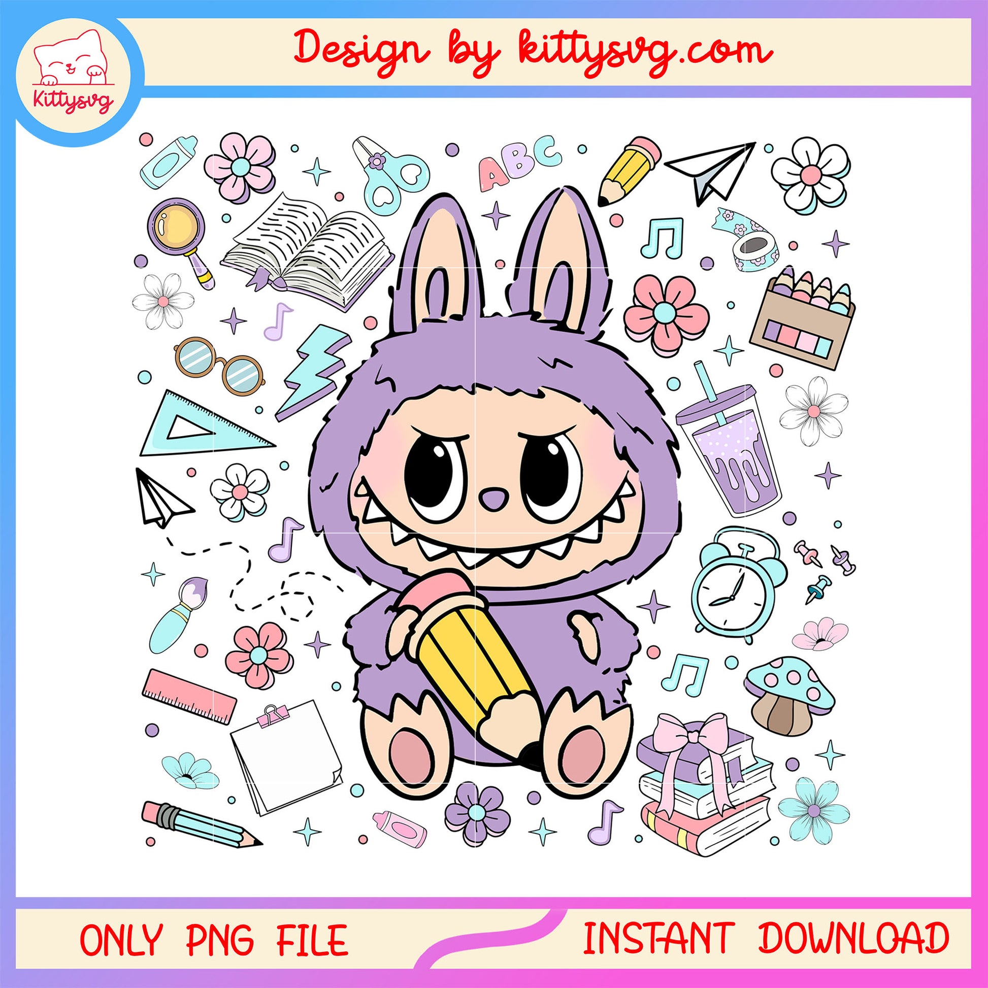 Cute baby labubu art student back to school design png, back to school png