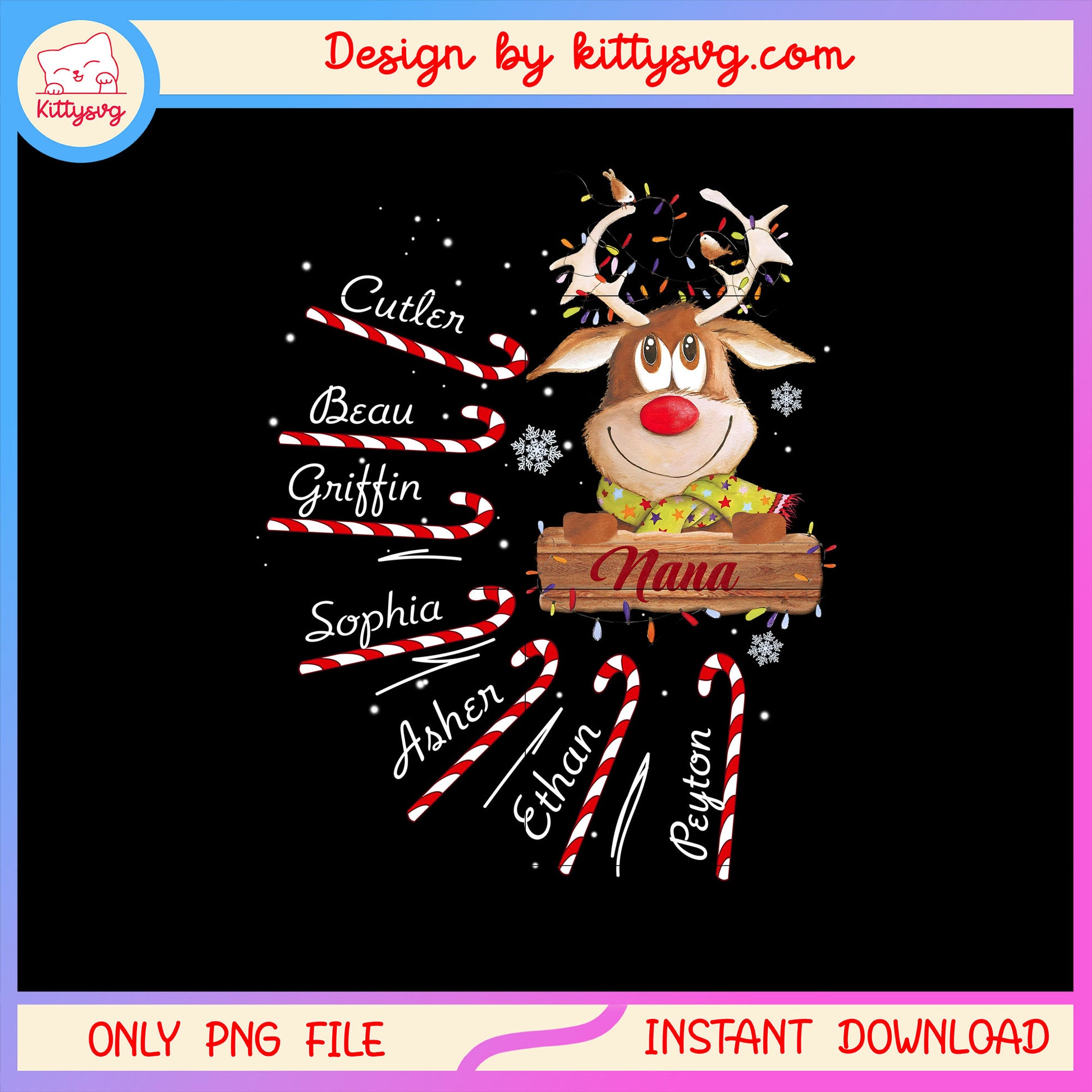 Cute candy cane reindeer nana christmas png, disney christmas png