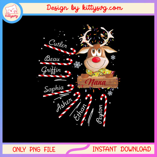 Cute candy cane reindeer nana christmas png, disney christmas png