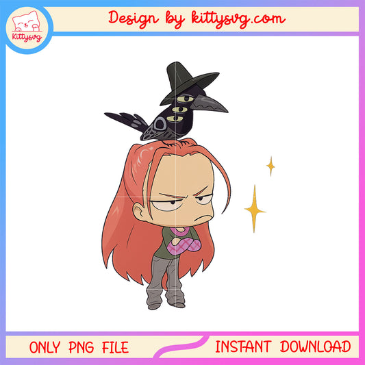 Cute chibi mira and crow design png, mira character png, huntrix mira png