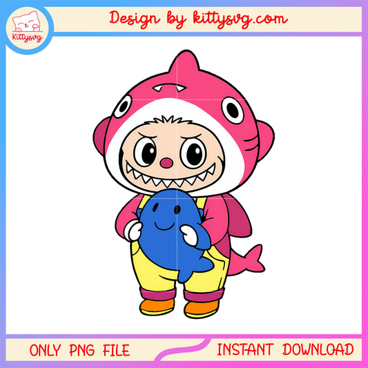 Cute doll labubu cosplay shark design png, labubu pink color png