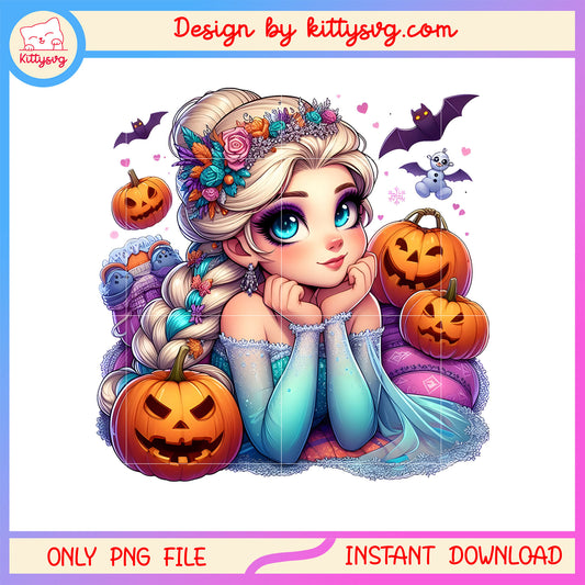 Cute elsa halloween pumpkin design png, halloween elsa png