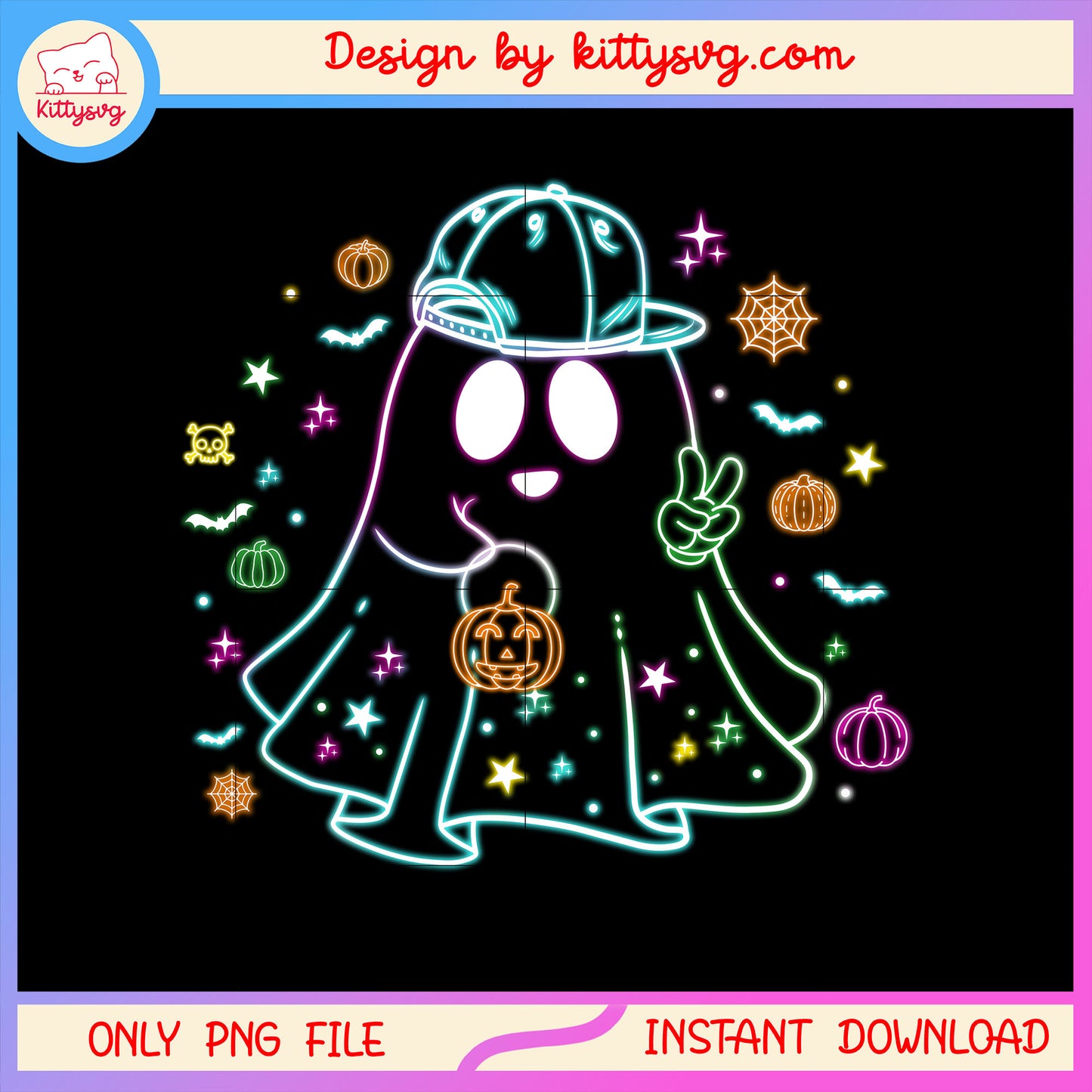 Cute halloween sheet ghost neon art png, halloween png
