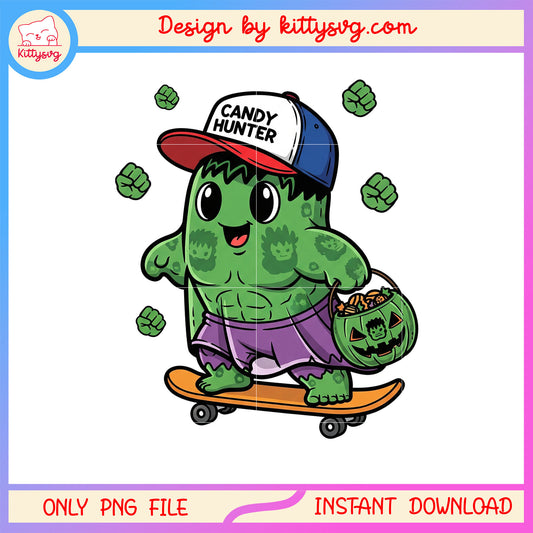 Cute hulk skateboarding halloween candy png, hulk halloween png