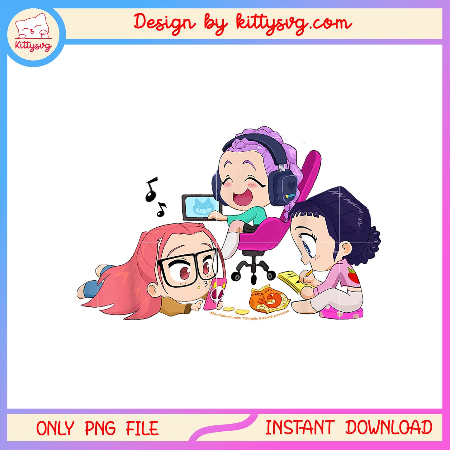Cute huntrix chilling at home png, kpop demon hunters huntrix png