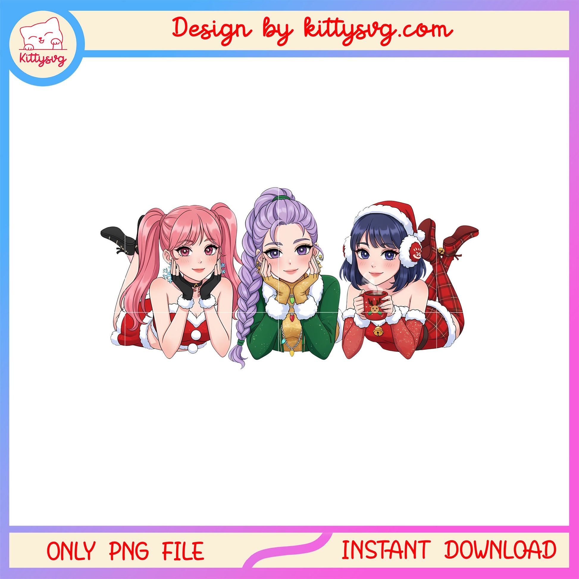 Cute huntrix girls kpop christmas png, xmas or x'mas png