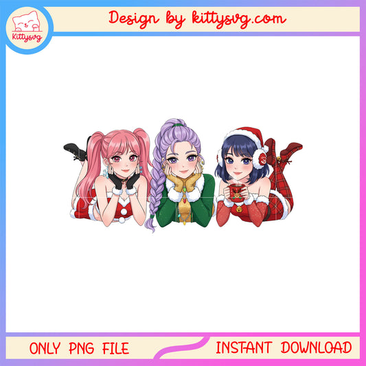 Cute huntrix girls kpop christmas png, xmas or x'mas png