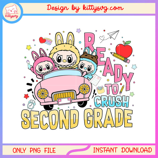 Cute labubu car ready to crush second grade design png, school png