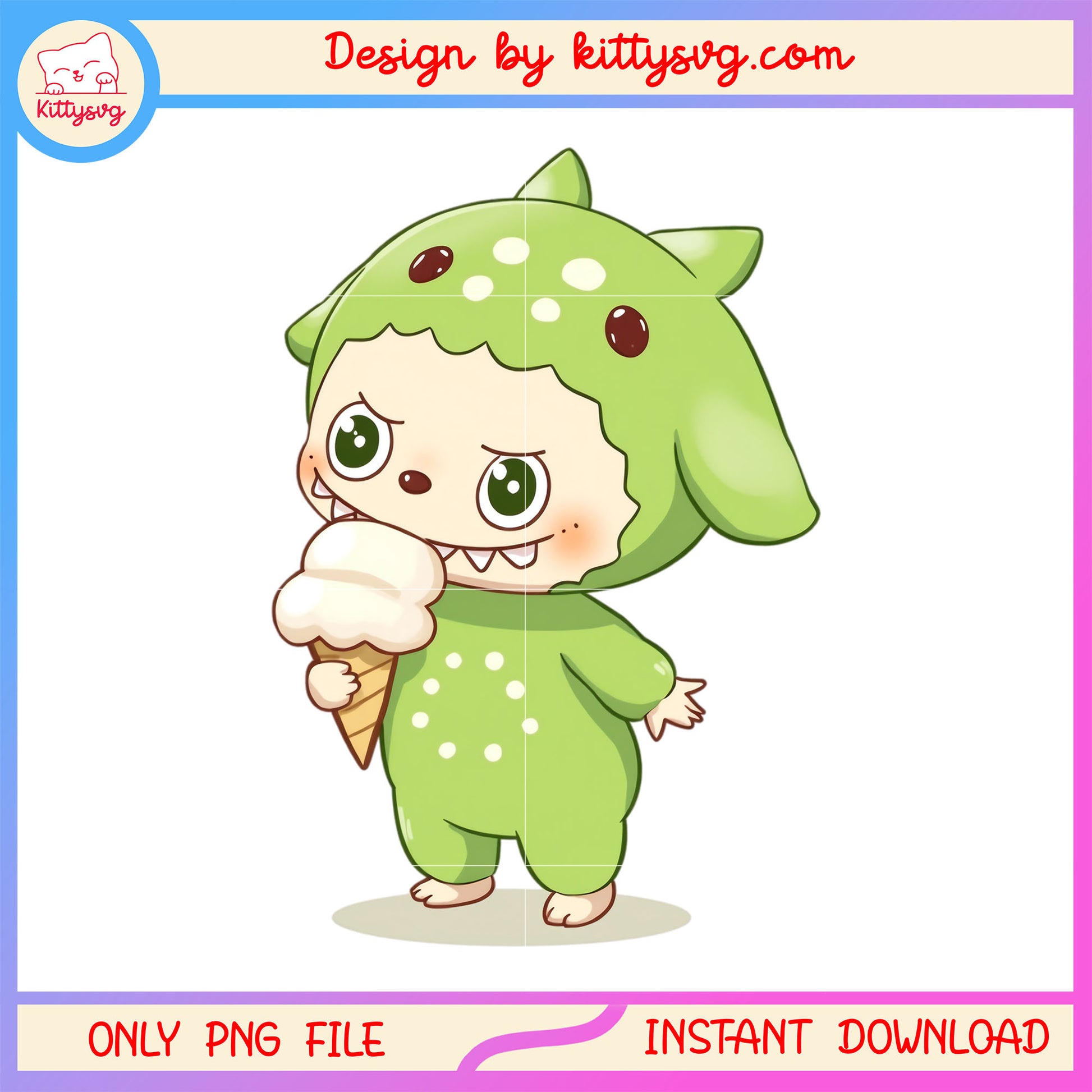 Cute labubu green with ice cream design png, labubu clothes png
