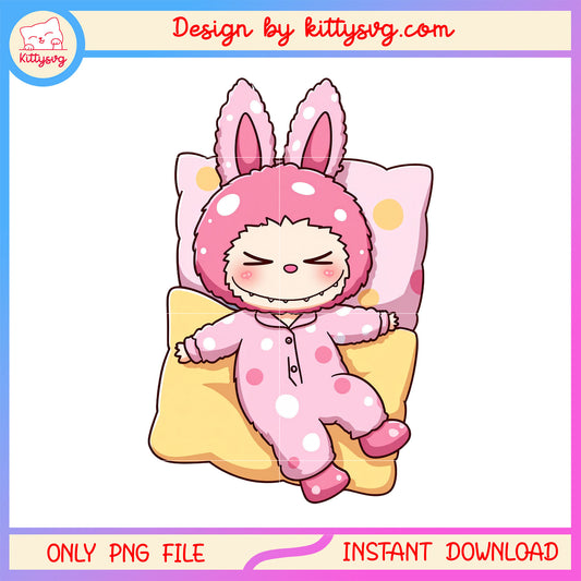 Cute labubu sleeping design png, labubu png, labubu have a seat png