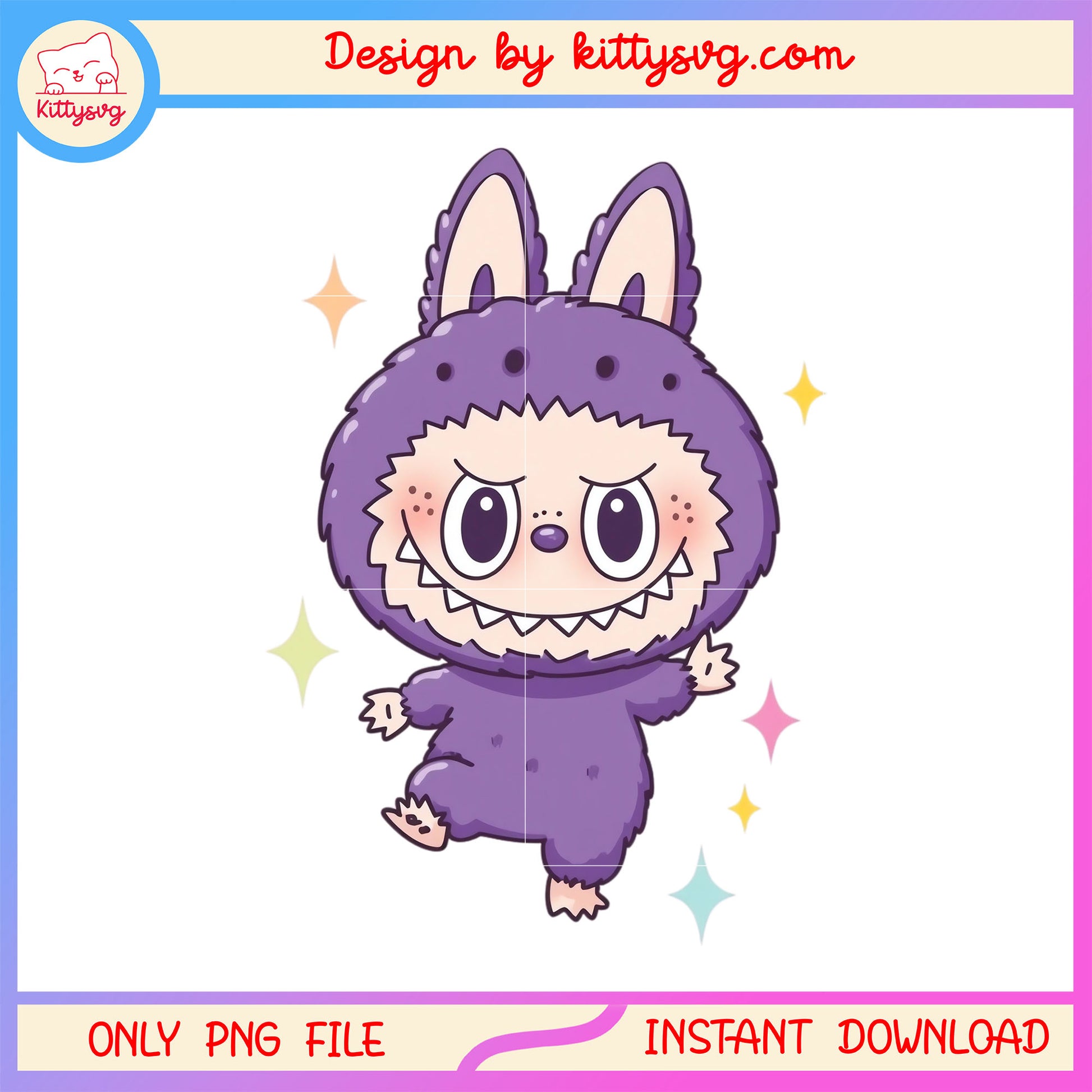 Cute purple labubu design png, labubu big into energy png