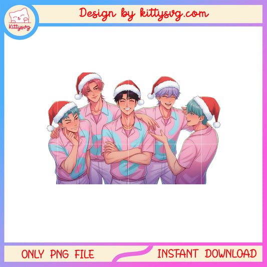 Cute saja boys characters santa hat christmas png, happy x mas png