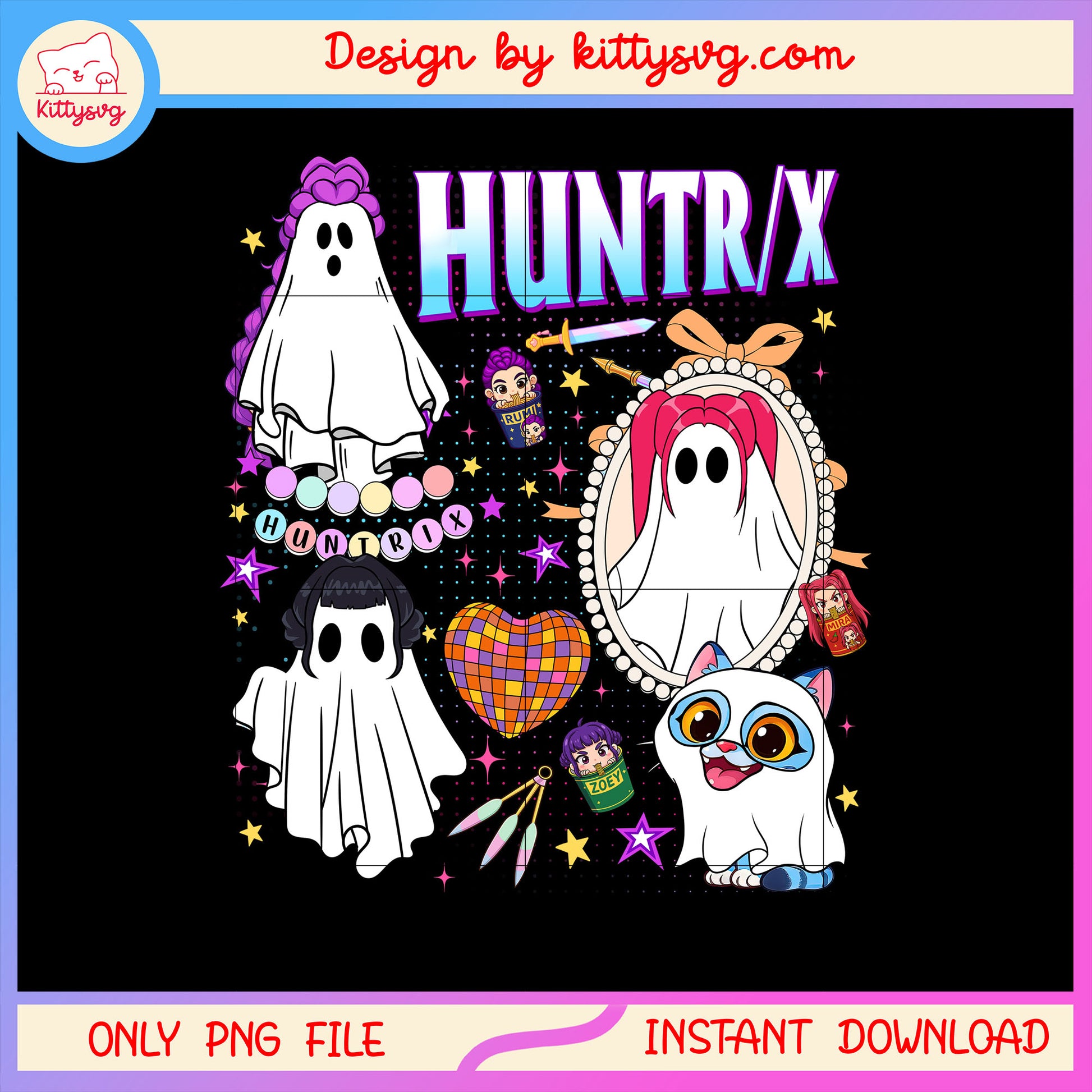 Cute spooky boo huntrix members png, halloween holiday png