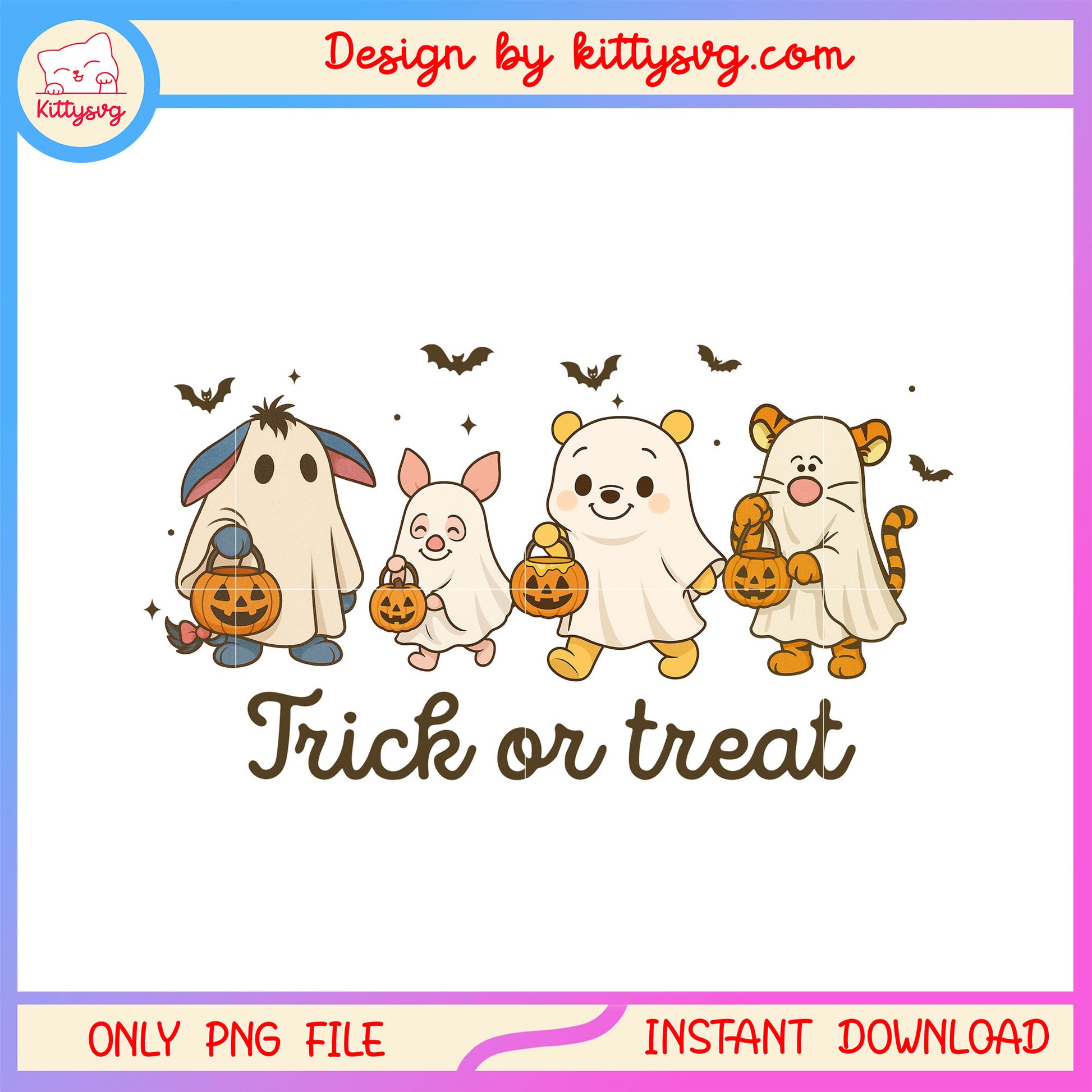 Cute winnie the pooh characters trick or treat png, halloween holiday png