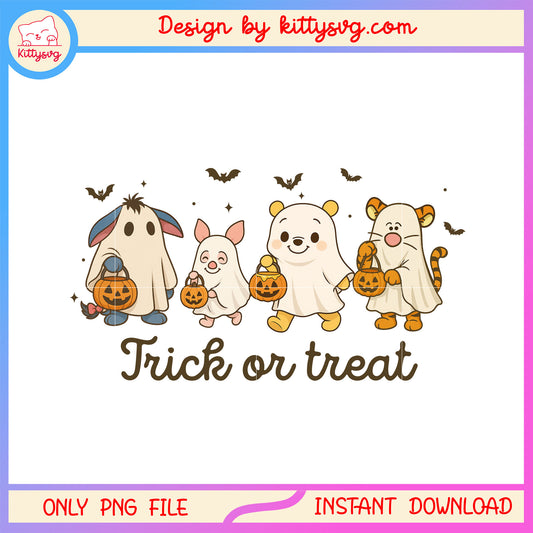 Cute winnie the pooh characters trick or treat png, halloween holiday png