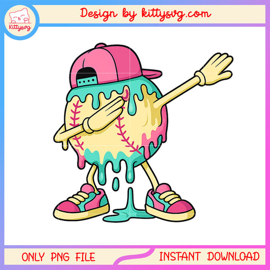 Dabbing baseball drip ice cream design png, game day png
