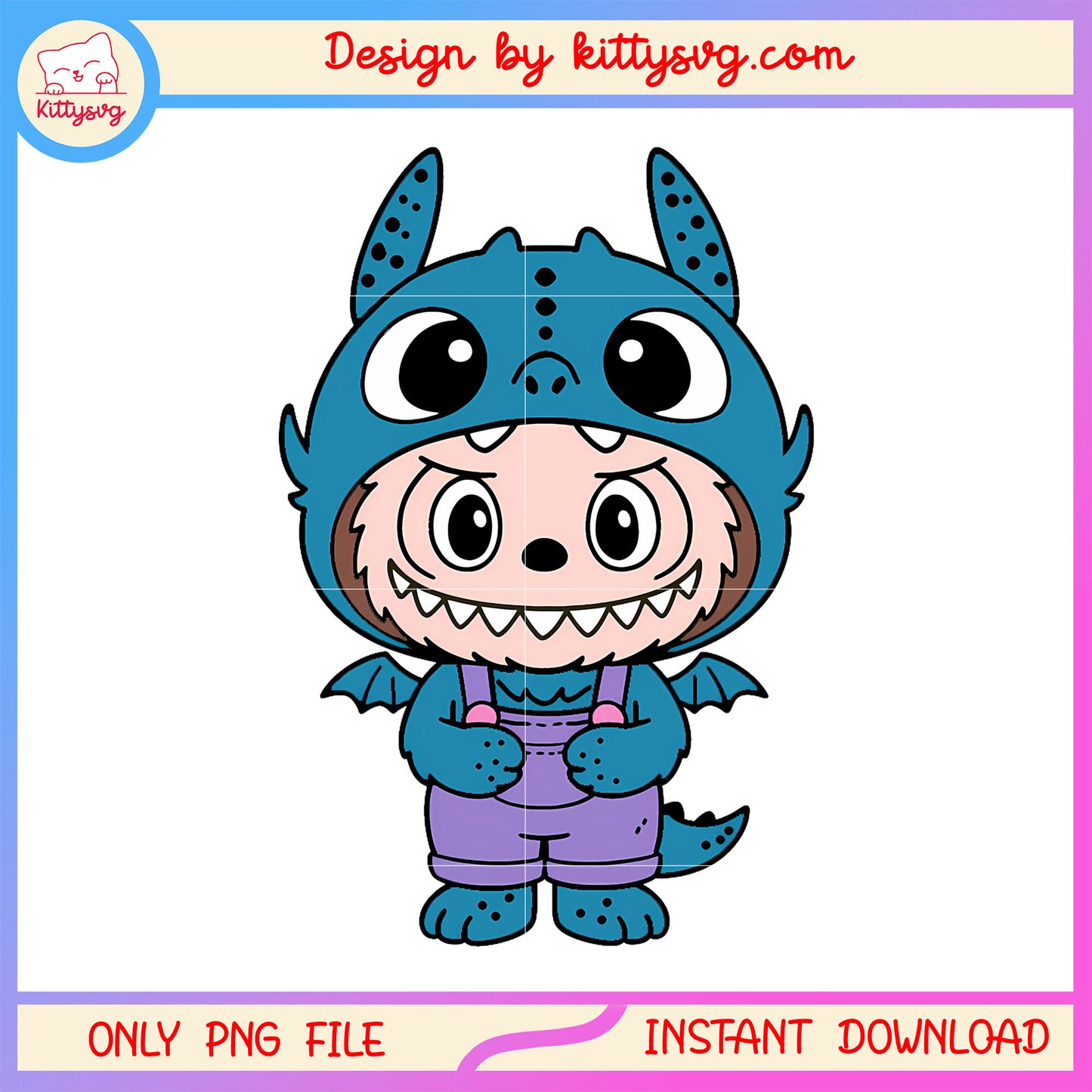 Dark blue baby dragon labubu cute doll png, macaron labubu png