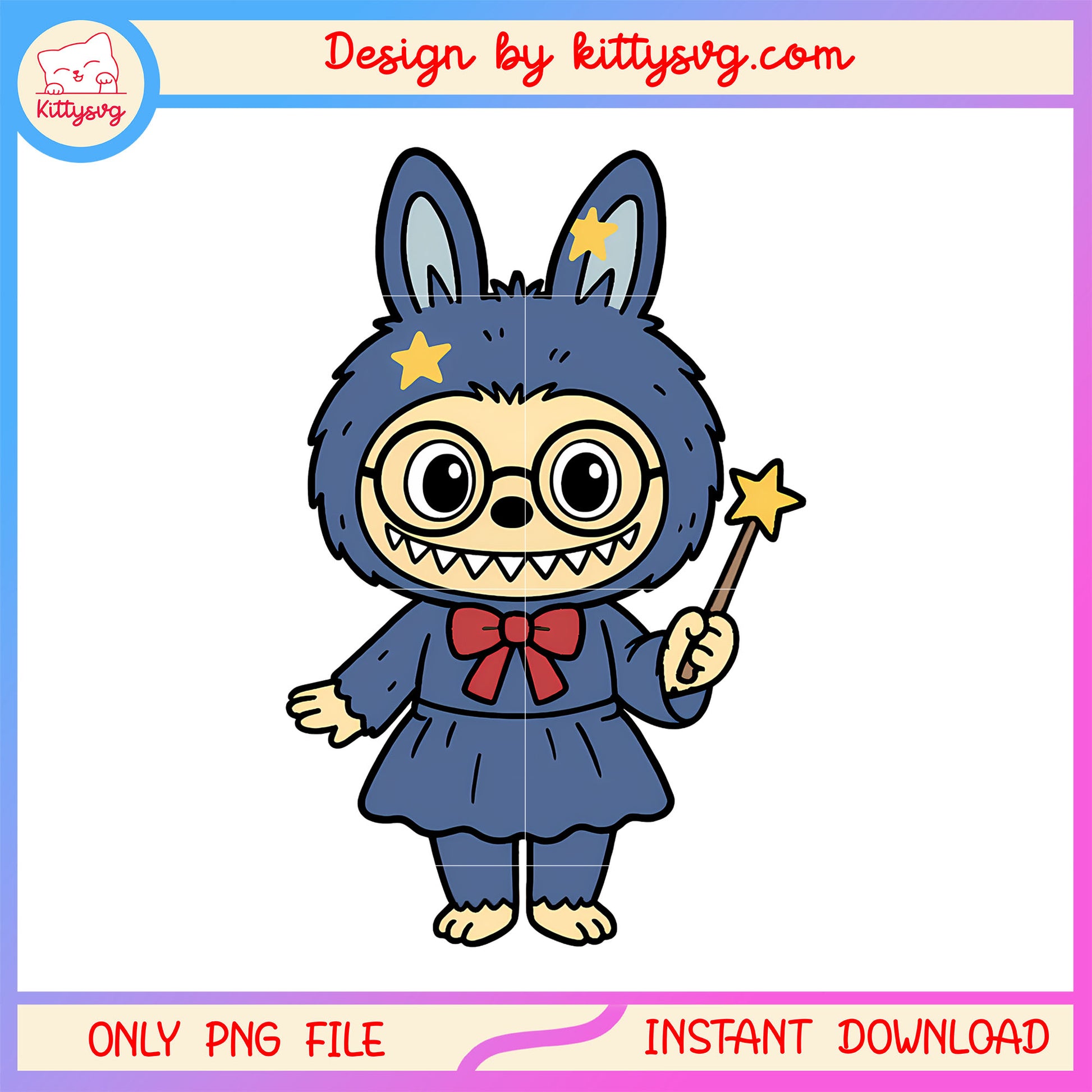 Dark blue magical girl labubu cute doll png, the monsters labubu png
