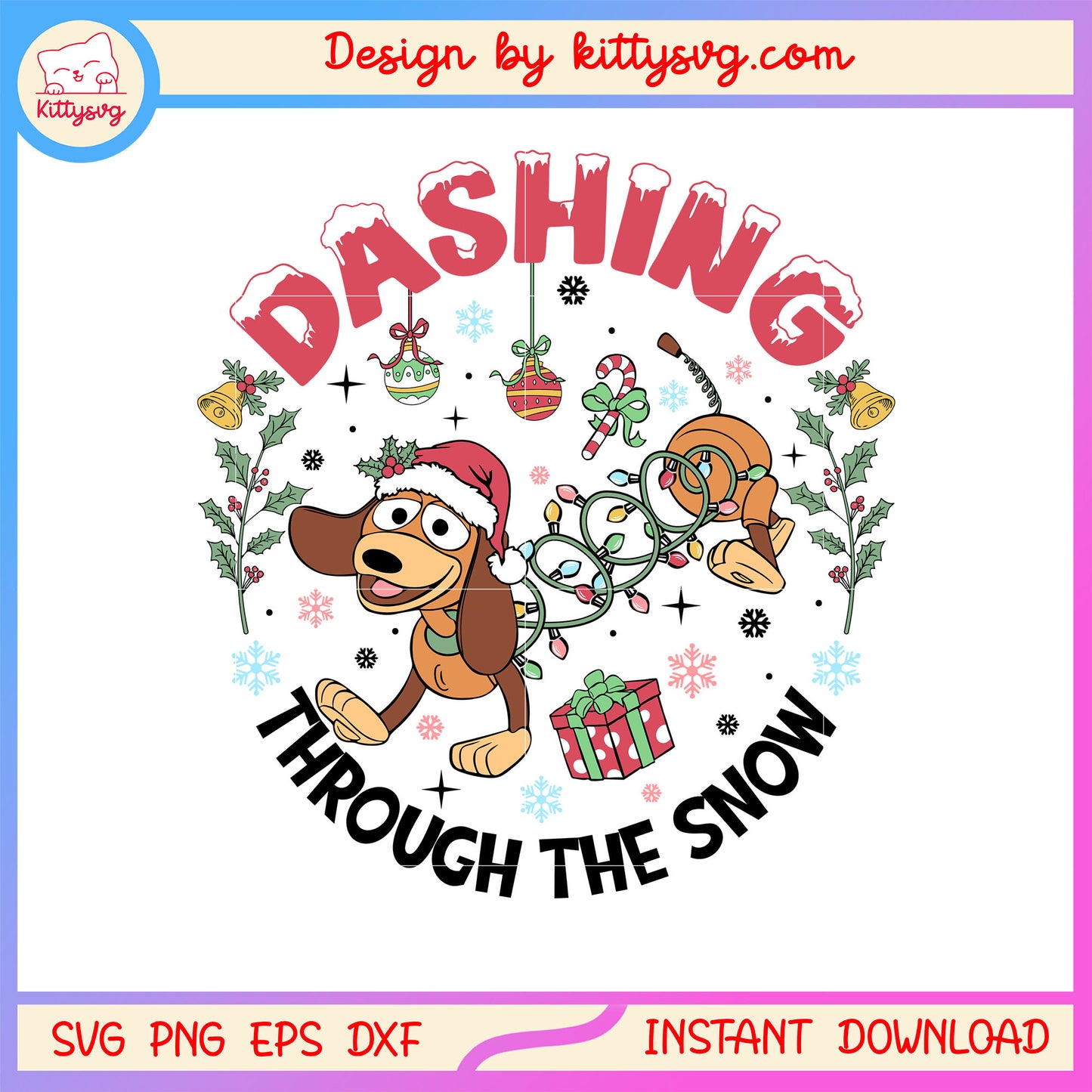 Dashing through the snow toy story slinky dog art svg, slinky dog svg