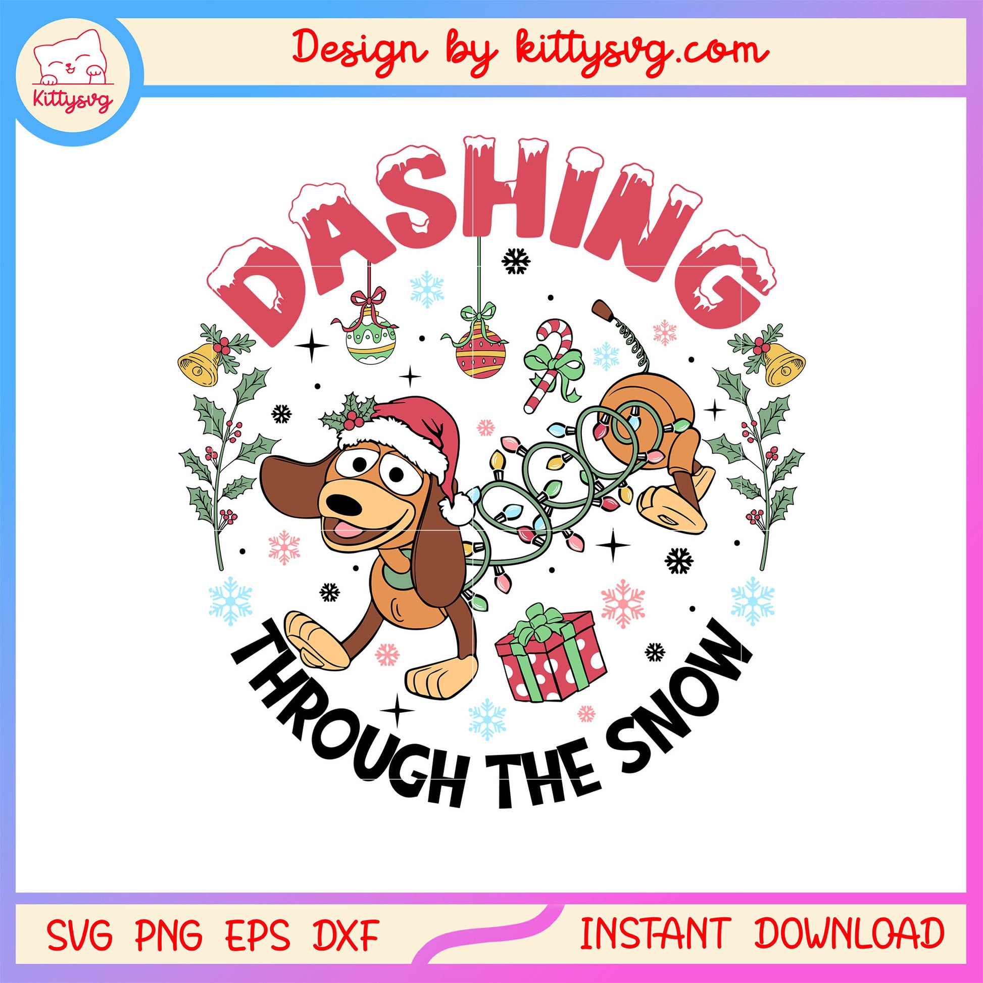 Dashing through the snow toy story slinky dog art svg, slinky dog svg
