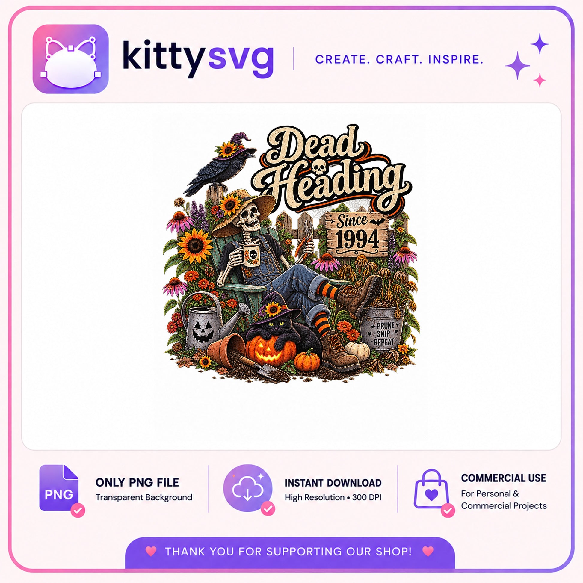 Dead Heading Skeleton Halloween PNG, Gardener Skull PNG, Halloween PNG