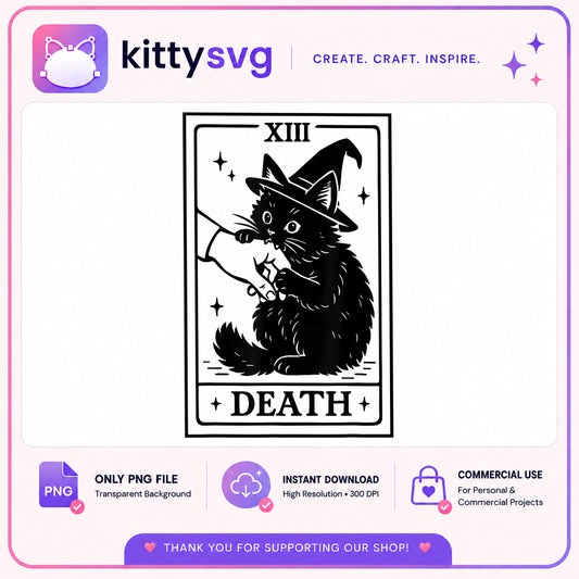 Death Tarot Card Black Cat Witch PNG, Halloween Cat PNG, Tarot PNG