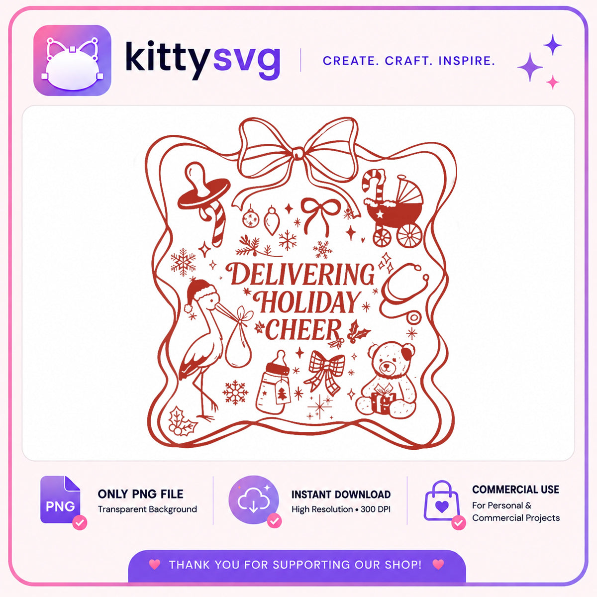 Delivering Holiday Cheer PNG, Christmas Baby Stork PNG, Baby Shower PNG
