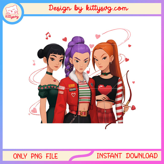 Demon hunter girls with bows valentine png,  kpop demon hunters png