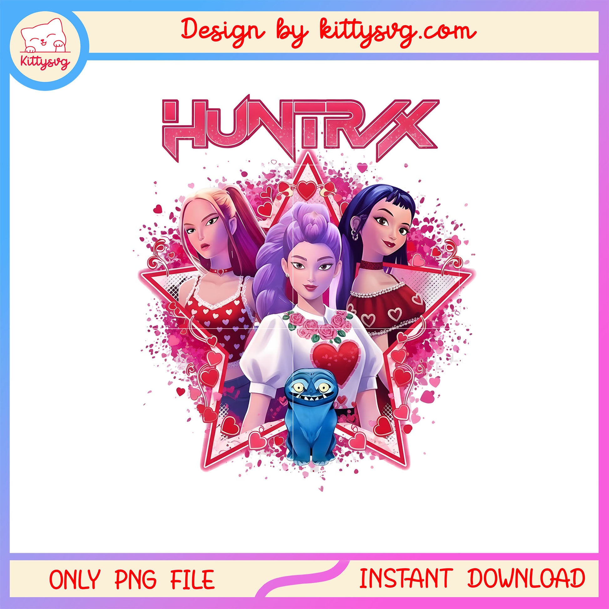 Demon hunter kpop pink star valentine png,  kpop demon hunters png