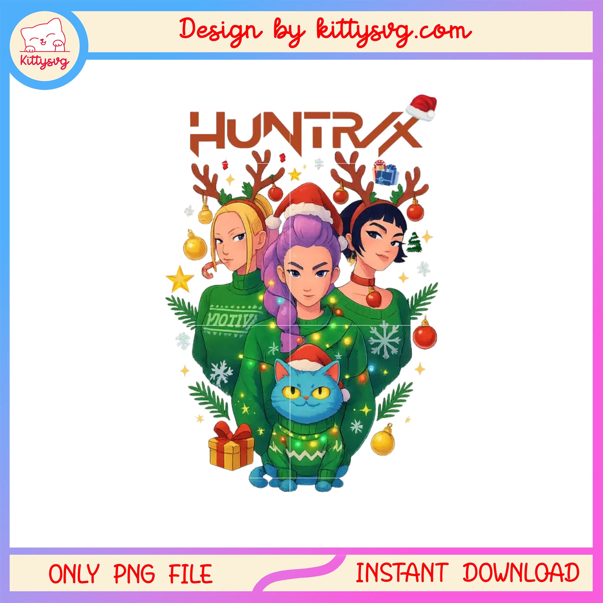 Demon hunters huntrix kpop tiger xmas png, the huntrix band png