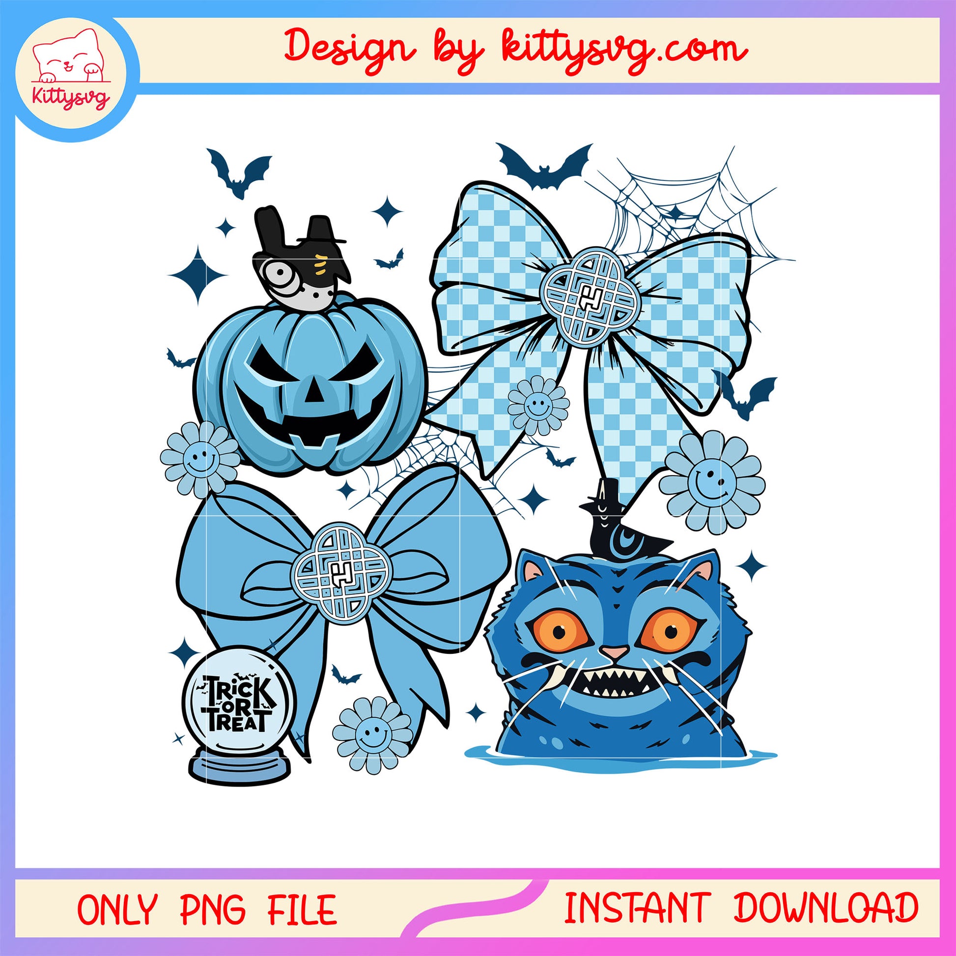 Derpy tiger and vintage bow halloween png, pumpkin png