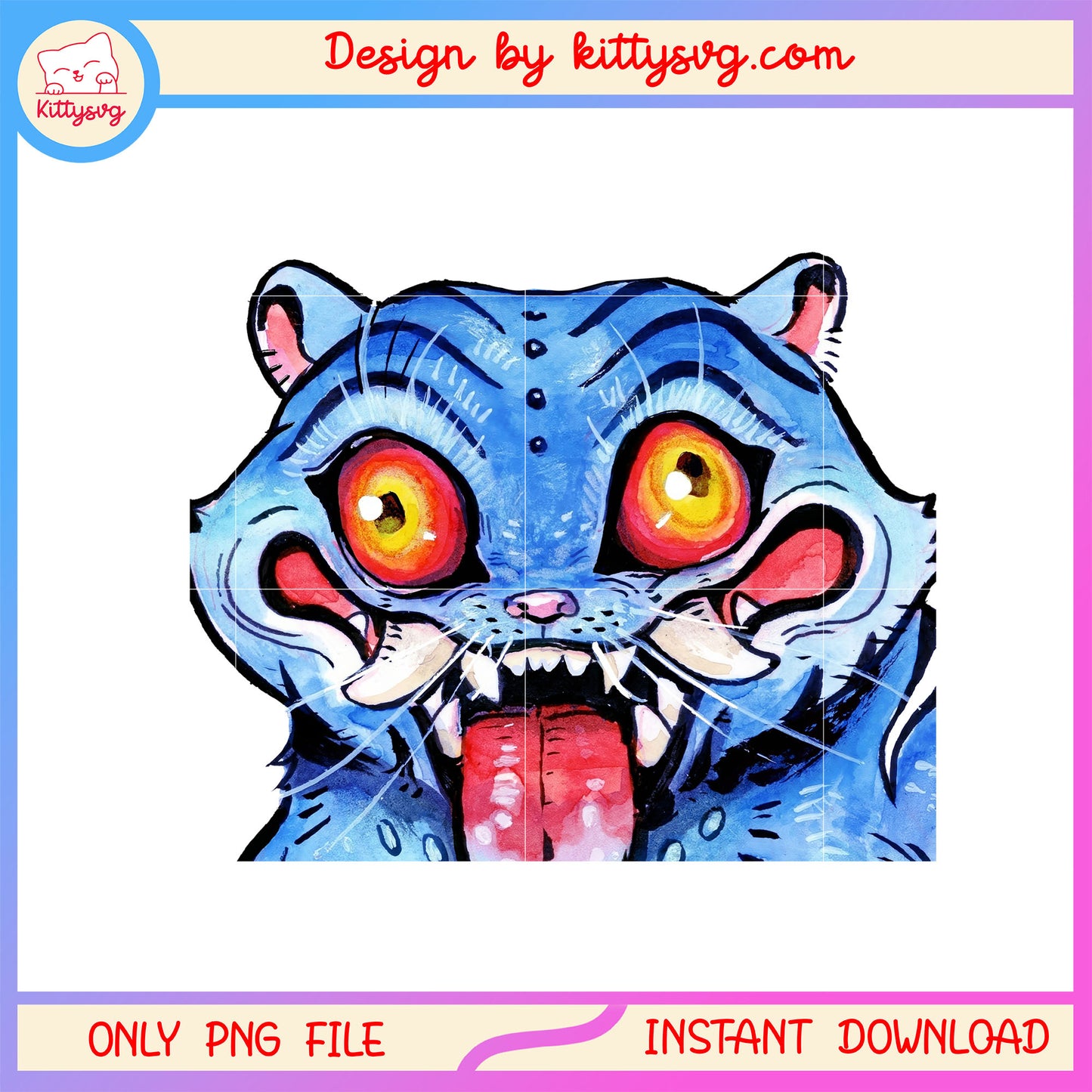 Derpy tiger demon face design png, demon hunters merch png