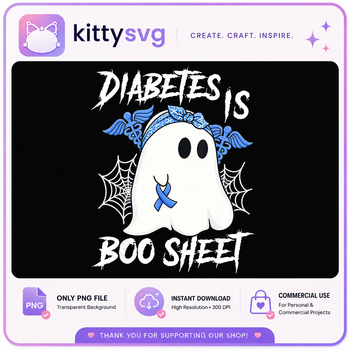 Diabetes Is Boo Sheet PNG, Halloween Ghost Awareness, Diabetes PNG