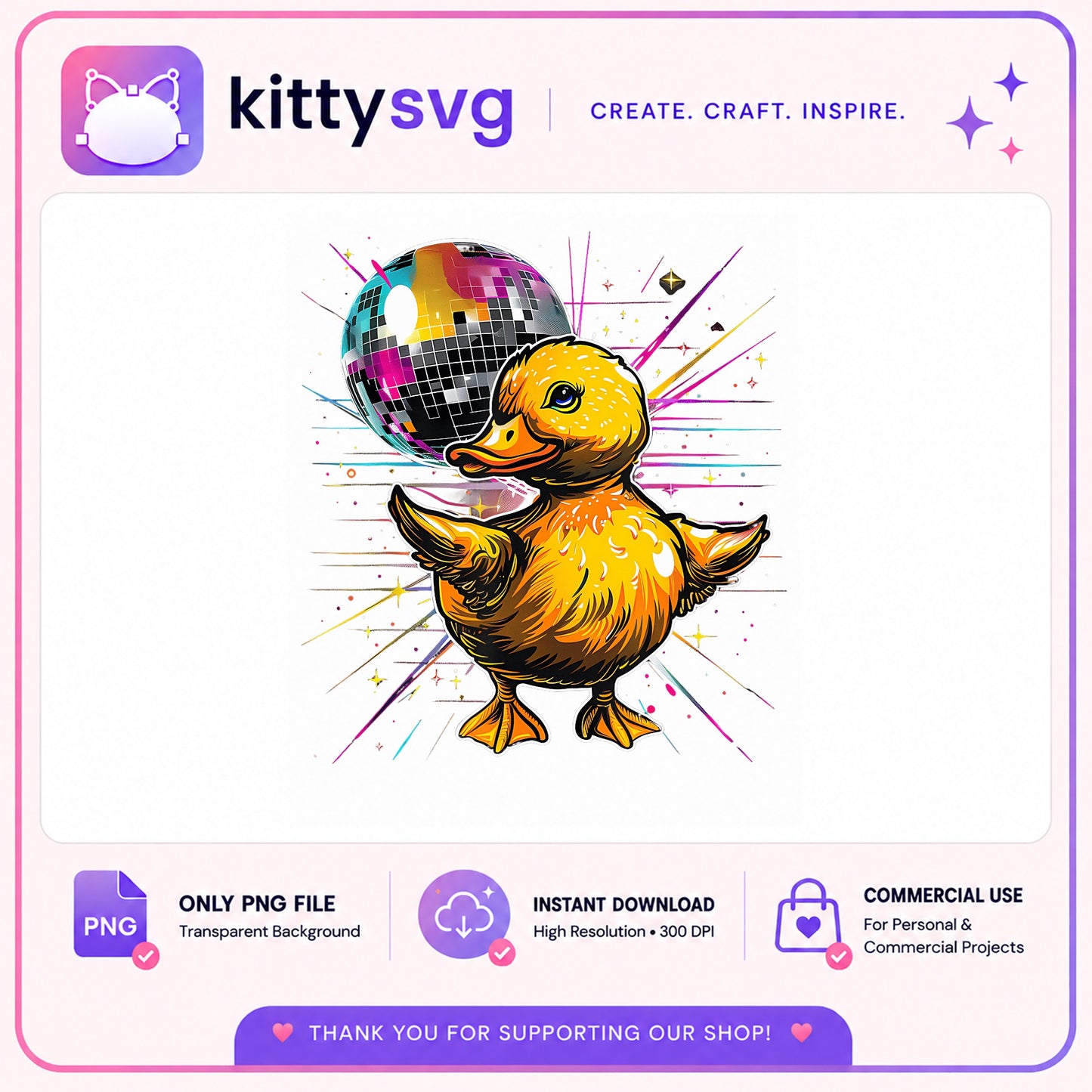 Disco Duck PNG, Cute Duck Disco Ball, Funny Duck PNG