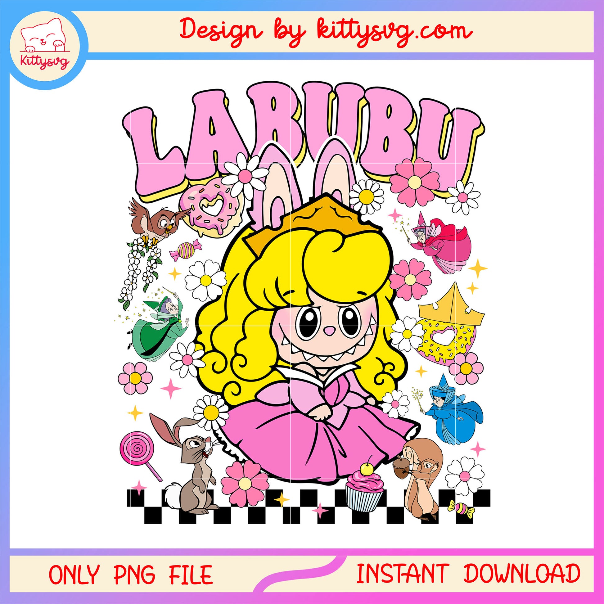 Disney aurora princess labubu doll costume design png, little briar rose png