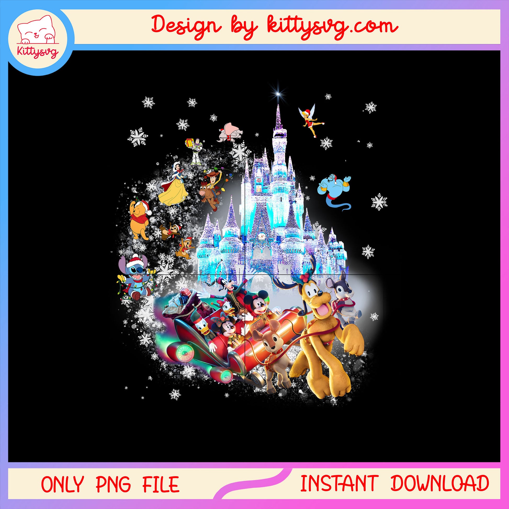 Disney characters cartoon christmas png, happy christmas eve png