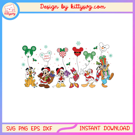 Disney characters with christmas balloons svg, happy x-mas svg
