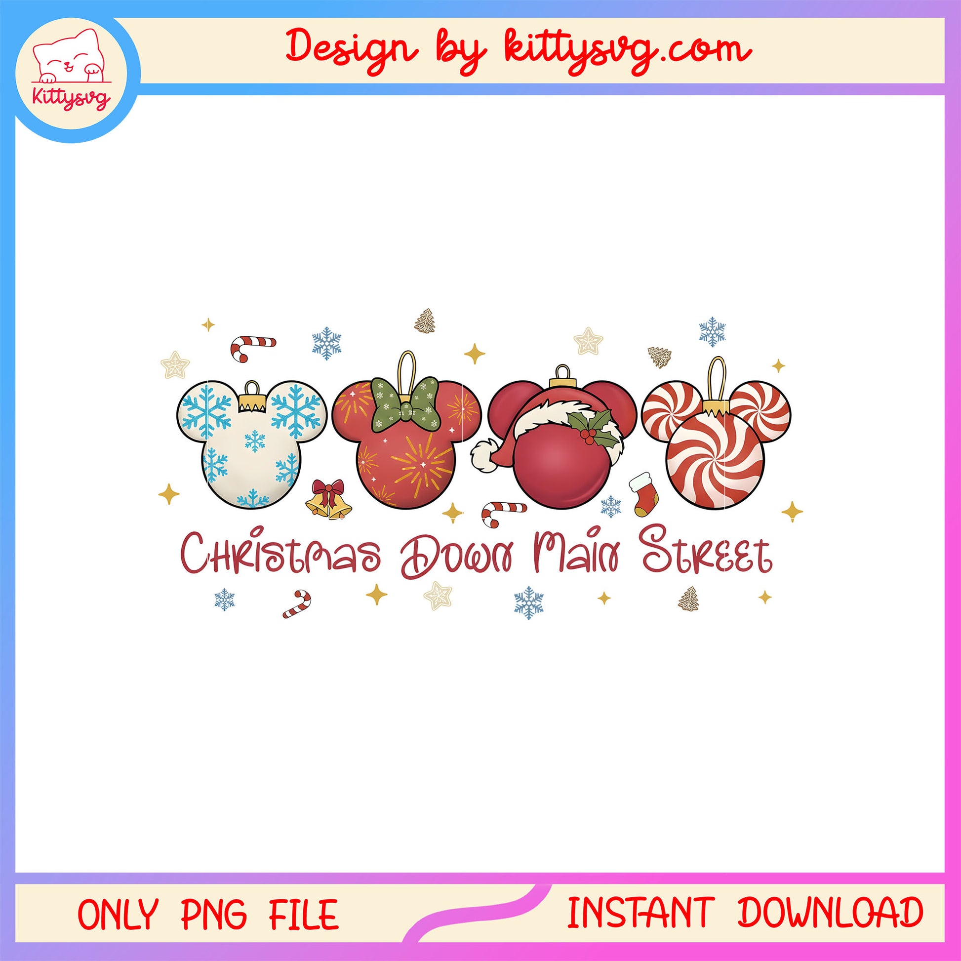 Disney christmas down main street design png, christmas disney png
