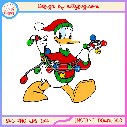 Disney donald duck hand light christmas svg, christmas lights svg