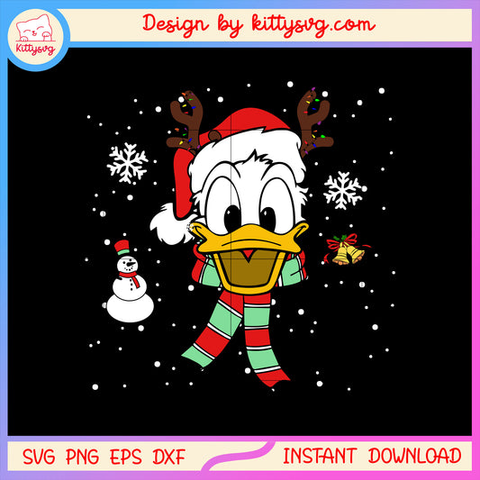 Disney donald head cozy christmas bell svg, merry x'mas​ svg