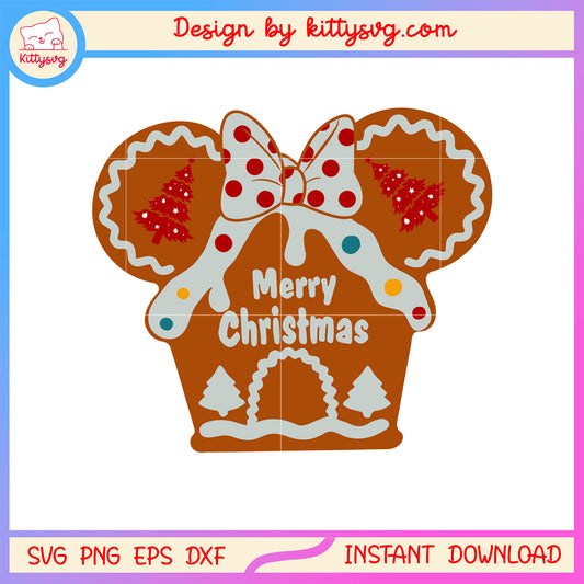 Disney ear bow gingerbread merry christmas svg, happy x'mas svg