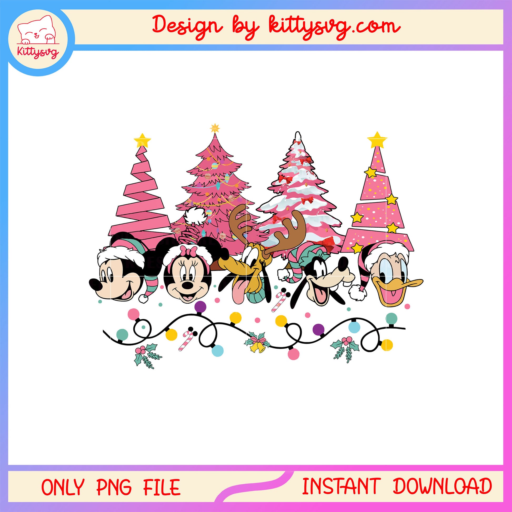 Disney friends faces pink christmas tree png, christmas light png 