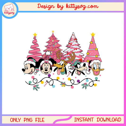 Disney friends faces pink christmas tree png, christmas light png 