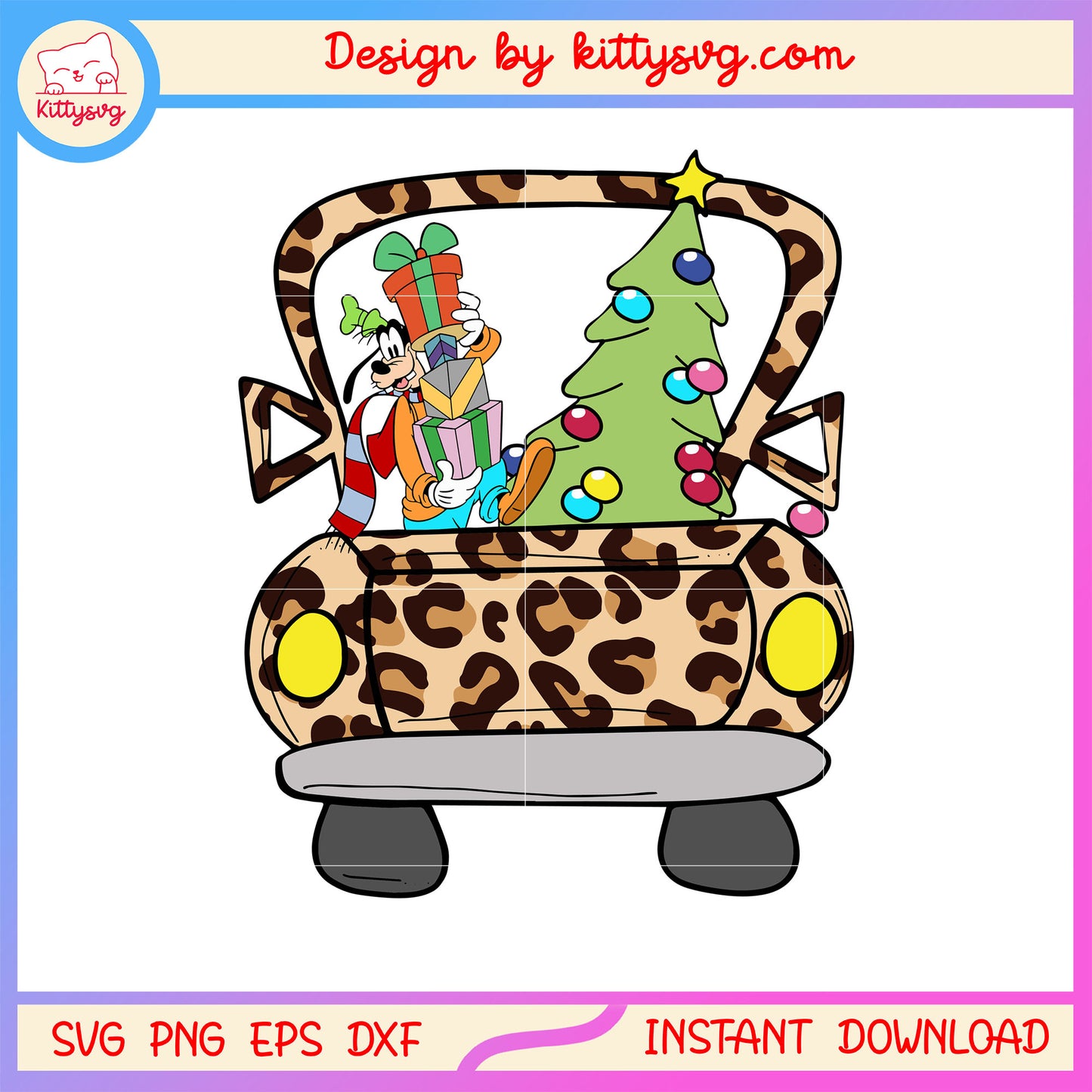 Disney goofy with christmas tree gif in car svg, christmas gifts svg