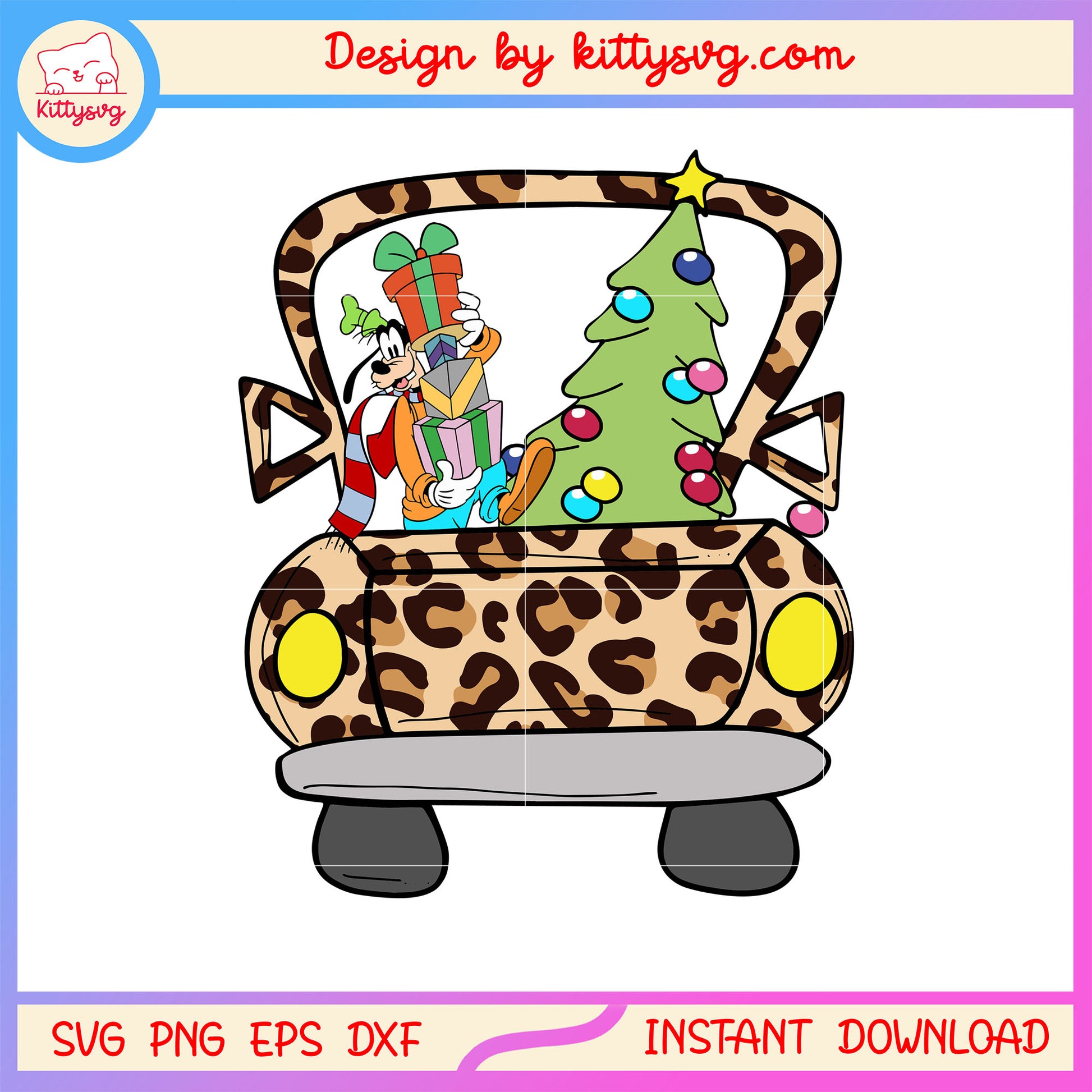 Disney goofy with christmas tree gif in car svg, christmas gifts svg